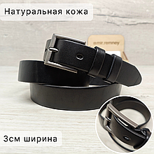 Ремень женский 3см кожаный черный