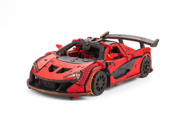 Гоночный автомобиль – Красный. Деревянный пазл 3D - конструктор EWA, фото 2