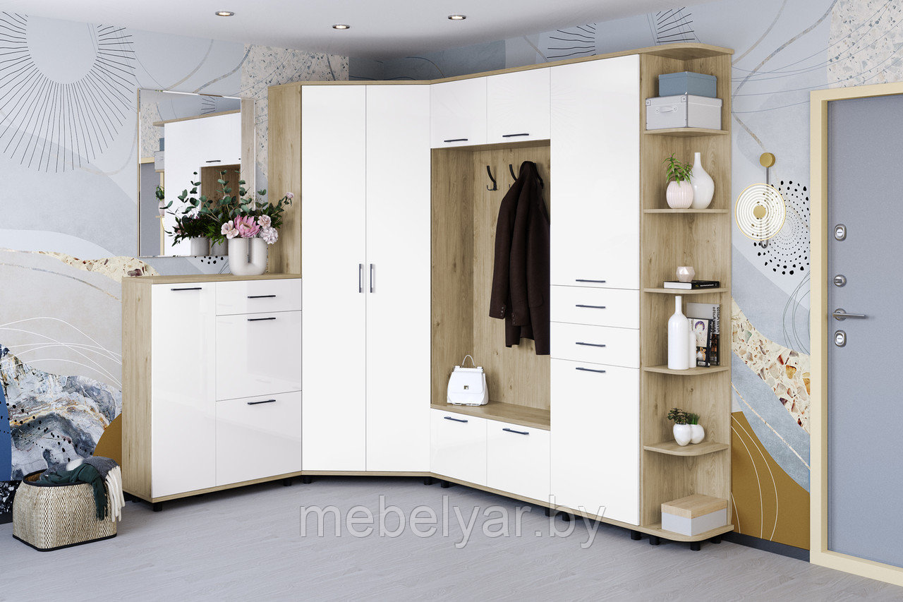 Прихожая Лером Грэйс-1 Гикори Джексон Светлый / Белый Бриллиант Глянцевый