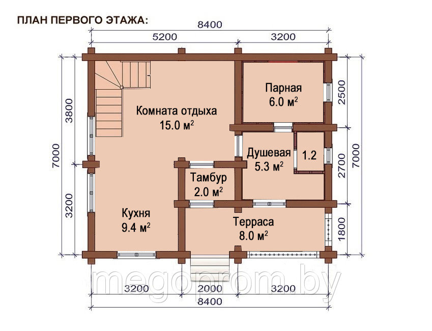 Баня из бревна 8.4х6 ОБ5 - фото 3 - id-p34624394