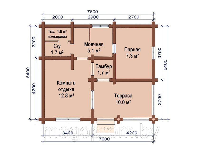 Баня из бревна 7.6х6.4 ОБ6 - фото 5 - id-p34624398