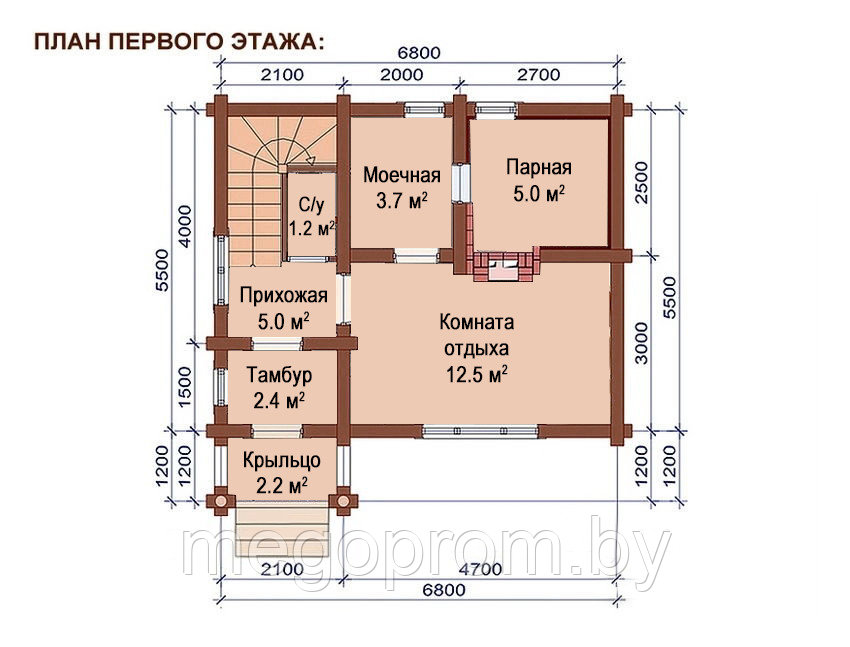 Баня из бревна 6.8х5.5 ОБ14 - фото 4 - id-p34624829