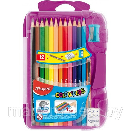 Цветные карандаши Color Peps 12цв. + точилка + ластик + простой карандаш (СМ)