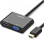 Переходник конвертер HDMI - VGA + HDMI + AUX с питанием UGREEN CM101-40744 работает поочередно
