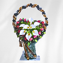 Корзина ритуальная Сердце -2 h- 115 см Белые Калы