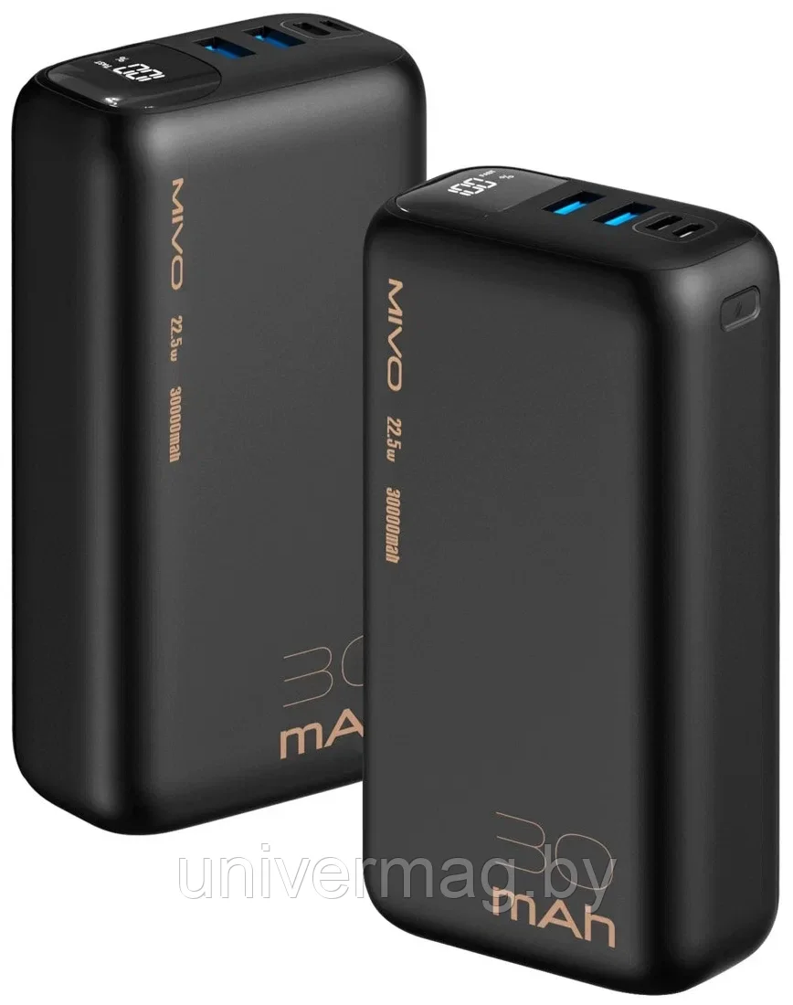 Внешний аккумулятор 30000mAh MIVO MB-308Q / 22.5W / PD3.0+QC3.0 / 2хUSB / Micro USB+Type-C / LED - фото 1 - id-p234779095