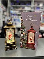 Новогодний светильник / Фонарь новогодний со снегом и с Дедом Морозом Happy Holiday 018-1