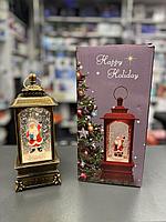 Новогодний светильник / Фонарь новогодний со снегом и с Дедом Морозом Happy Holiday 018-2