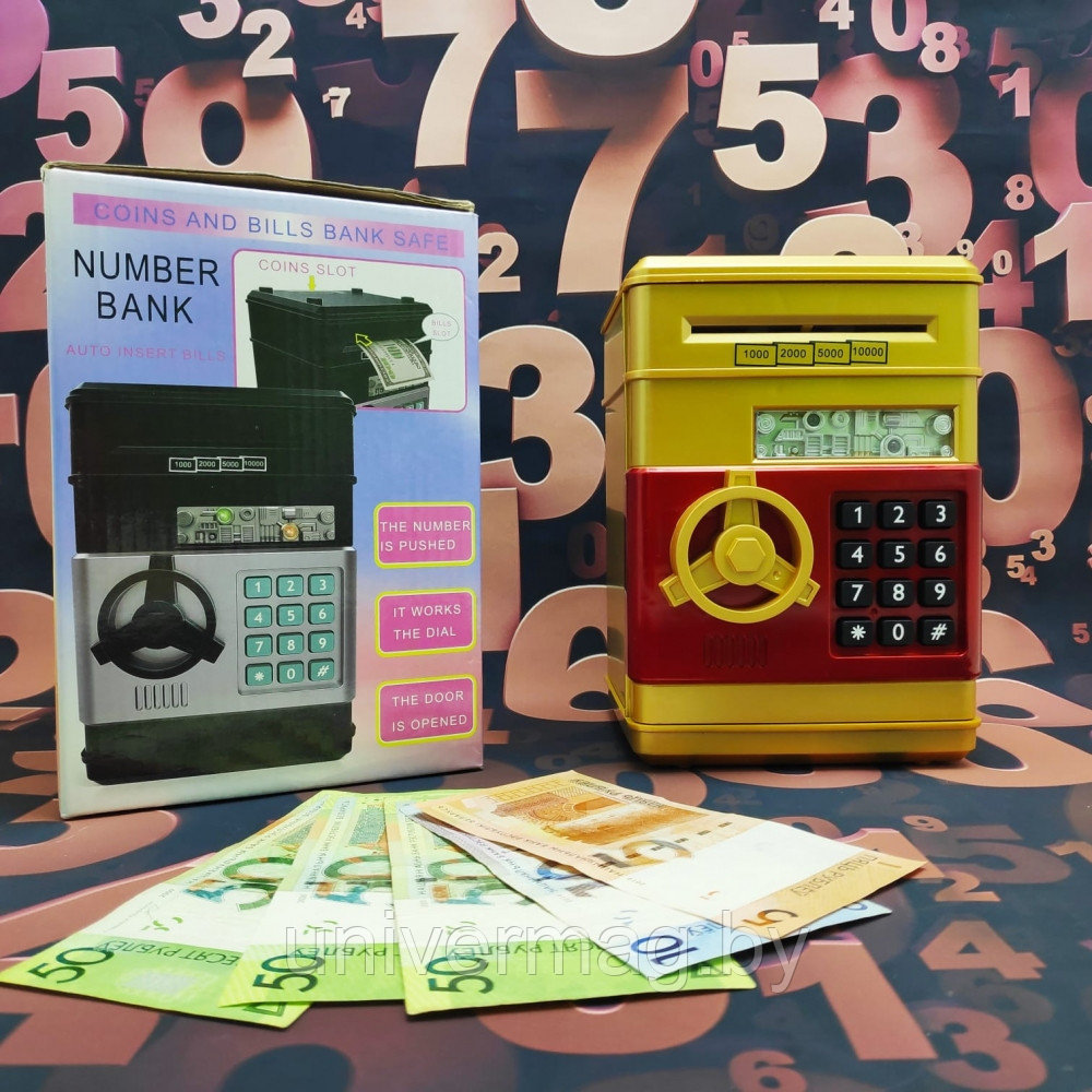Электронная Копилка сейф Number Bank с купюроприемником и кодовым замком (звук) Красно-черный - фото 7 - id-p234778949