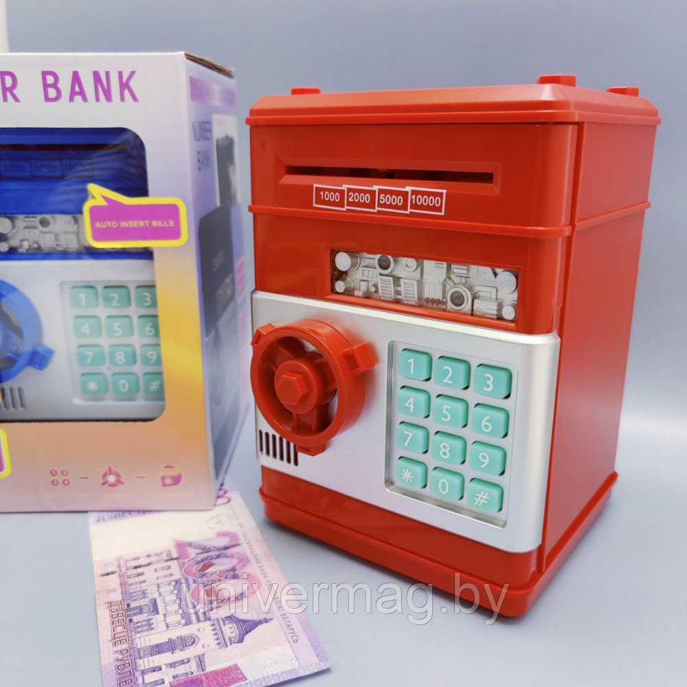 Электронная Копилка сейф Number Bank с купюроприемником и кодовым замком (звук) Красно-черный - фото 8 - id-p234778949