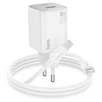 Сетевое зарядное устройство - HOCO N41, 20W, 1xUSB(QC3.0), 1xType-C(PD), с кабелем Type-C - Type-C 1 метр