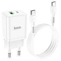 Сетевое зарядное устройство - HOCO N28, 20W, 1xUSB(QC3.0), 1xType-C(PD), с кабелем Type-C - Type-C 1 метр