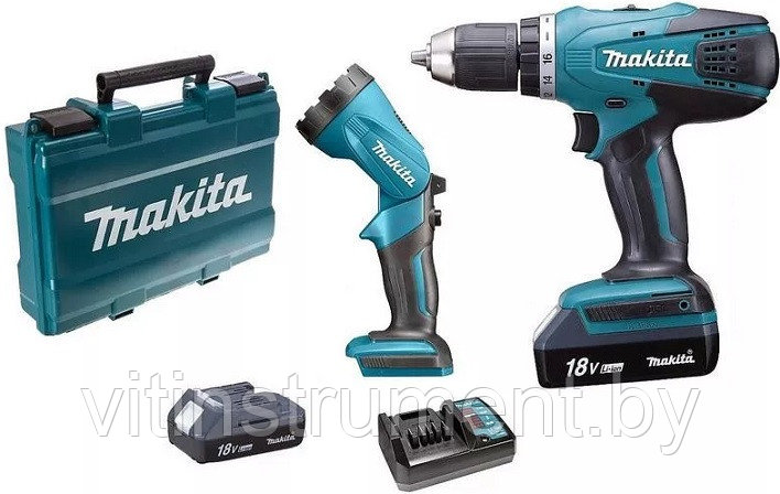 Дрель-шуруповерт Makita DF 457 DWLE (с 2-мя АКБ, фонарь, кейс)