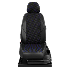 Чехлы Geely Emgrand 2023- экокожа черная РОМБ шов синий