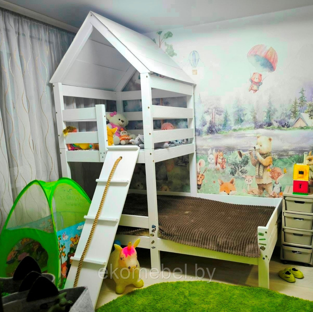 Кровать-домик "Терри" с чердаком (90х200 см) Массив сосны