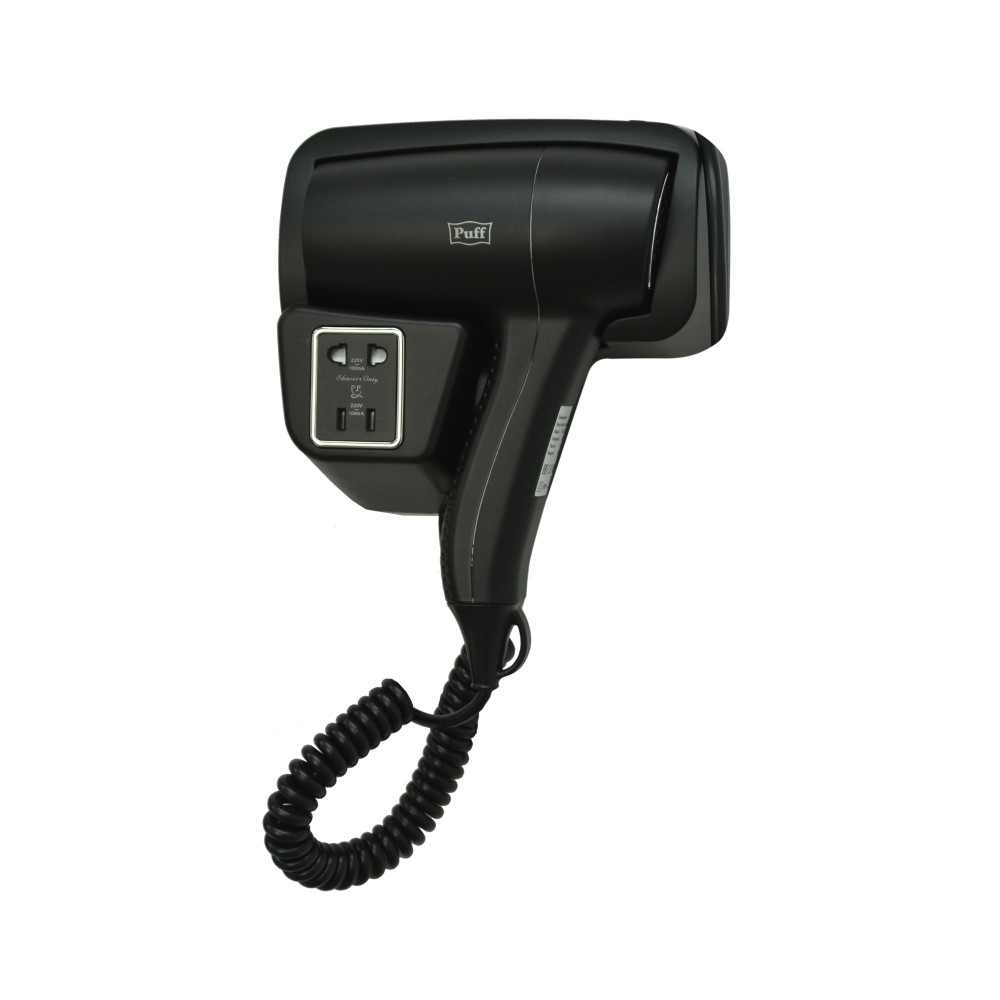 Фен для волос Puff-1201BlB настенный, чёрный, с доп. розеткой - фото 2 - id-p234853690