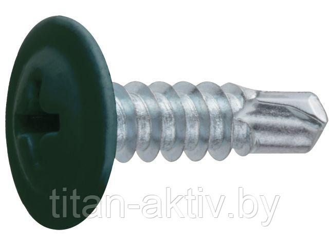 Саморез 4.2х19 мм с прессшайбой, цинк, со сверлом, RAL 6005 (1000 шт в карт. уп.) STARFIX ( цвет зел