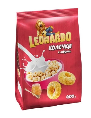 Готовые завтраки "Leonardo" овсяные колечки с медом, 400г