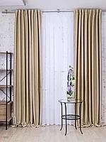 Комплект штор блэкаут рогожка на шторной ленте 03. Шампань 1.5, 2.5