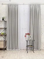 Комплект штор блэкаут рогожка на шторной ленте 27. Светло-серыйR-27