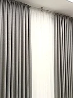 Комплект штор блэкаут рогожка на шторной ленте М28. Средне-серый