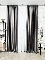 Комплект штор блэкаут рогожка на шторной ленте 19. Темно-серый
