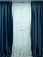 Комплект штор блэкаут рогожка на шторной ленте 14DT/ Темный джинск