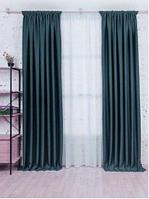 Комплект штор блэкаут рогожка на шторной ленте S01. Изумрудный