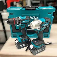 Набор аккумуляторных инструментов Makita 2 в 1 (шуруповерт, гайковерт, 2 АКБ 4 А/ч, кейс) Аналог