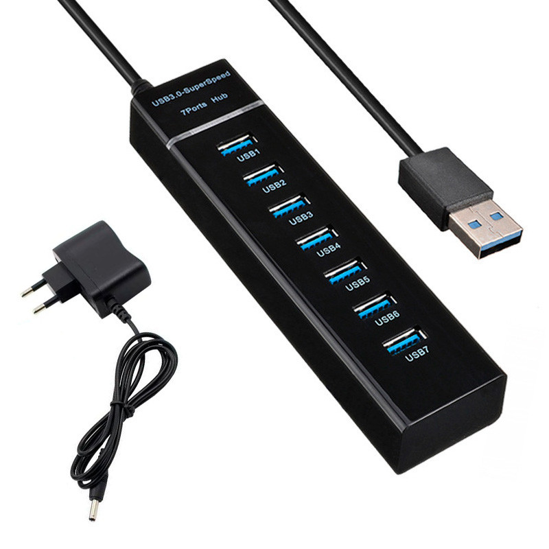 Хаб - концентратор USB3.0 - 7х USB3.0, вертикальный, с LED-индикатором, черный 556944