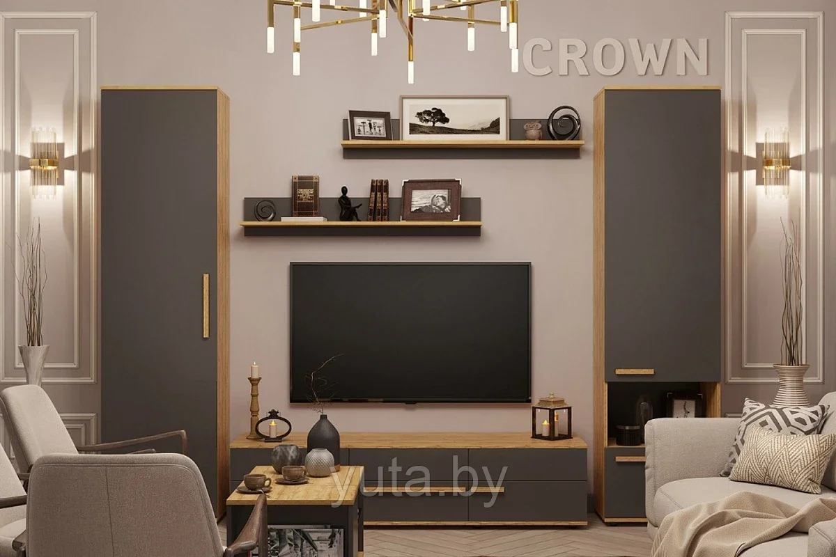 Глазовская мебельная фабрика - Мебель в магазинах "Аксамит" Гостиная Crown №2 (Дуб Золотистый/Графит)