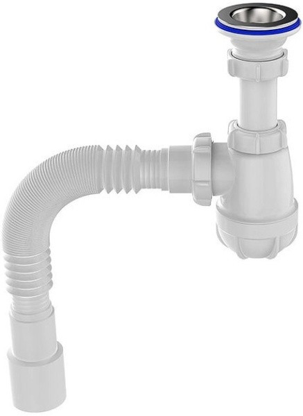 Сифон бутылочный белый S1015-35-MR с мет.реш. 1 1/4"х40 с гибк.тр. 40х40/50 Aquant