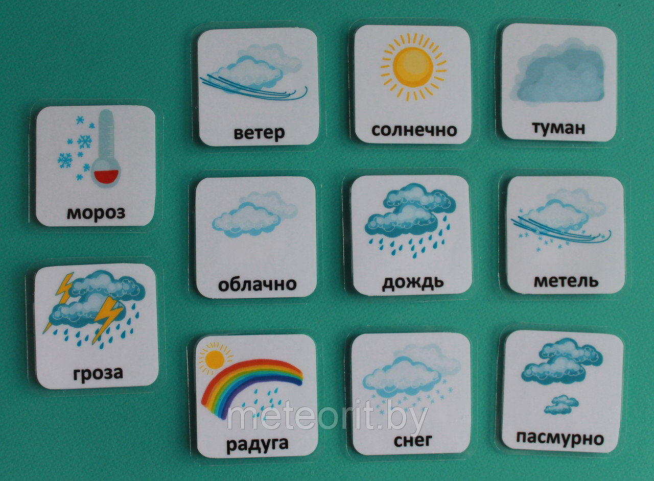 Набор карточек ПЕКС/PECS "Погода" (рисунки) размером 5 на 5 см