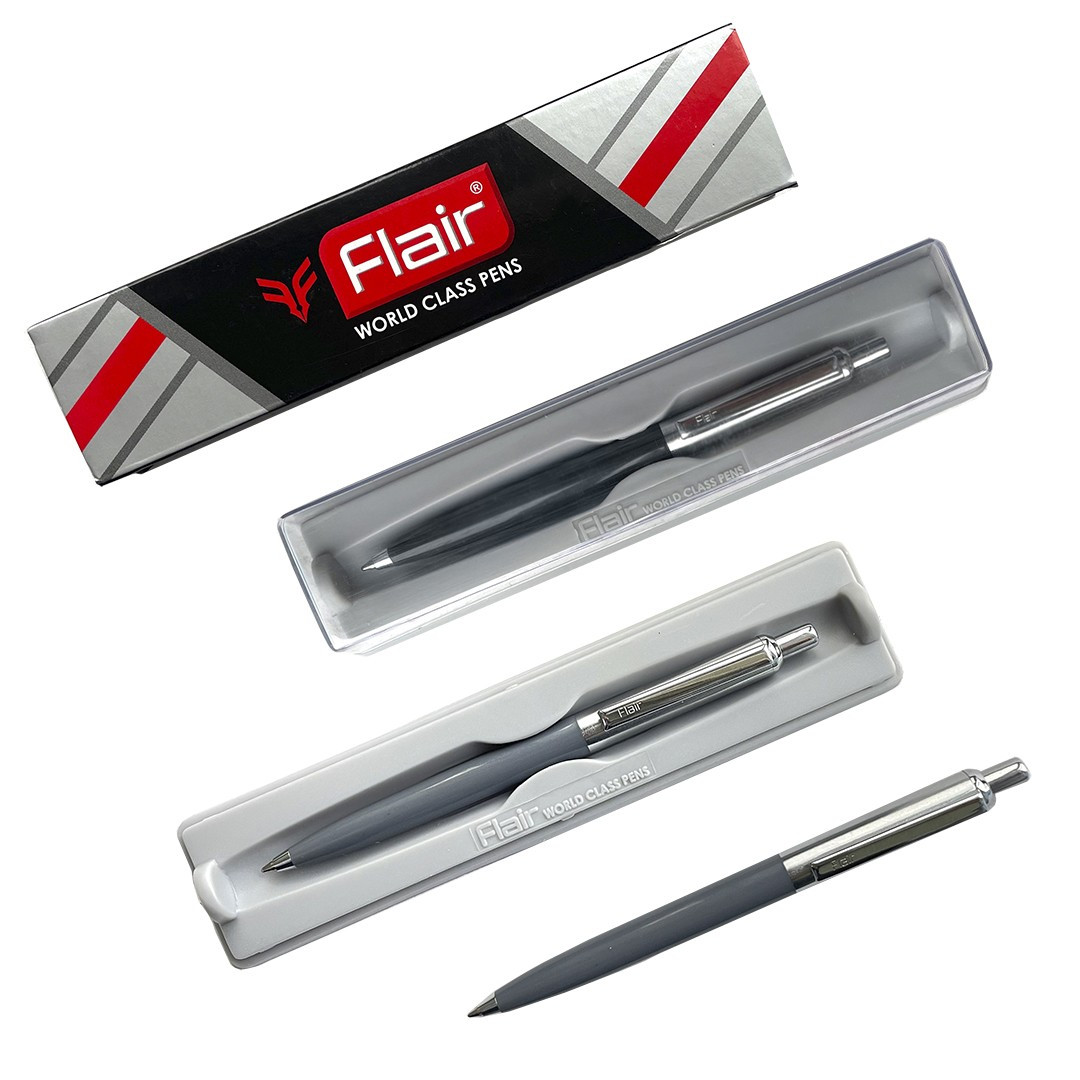 Ручка шариковая автоматическая FLAIR HALF METAL серый корпус в футляре (цена с НДС)