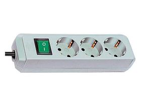 Удлинитель 1.5м (3 роз., 3.3кВт, с/з, выкл., ПВС) светло-серый Brennenstuhl Eco-Line