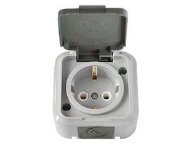 Розетка 1-ая (открытая, с/з, брызг. защ.) серая, Пралеска Аква, Bylectrica