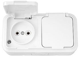 Розетка 2-ая (открытая, б/з, брызг. защ.)белая, Пралеска Аква, BYLECTRICA