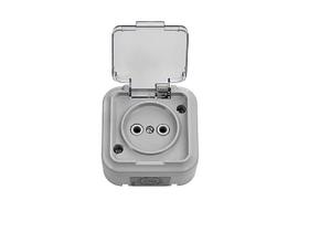 Розетка 1-ая (открытая, б/з, брызг. защ.) серая, Пралеска Аква, Bylectrica