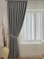 Комплект штор блэкаут на шторной ленте 20. Средне-серый