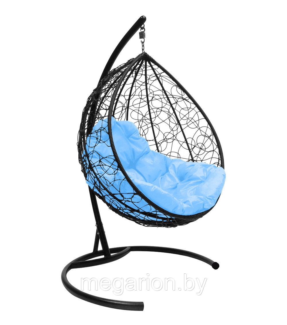 Подвесное кресло malibu чёрное, голубая подушка