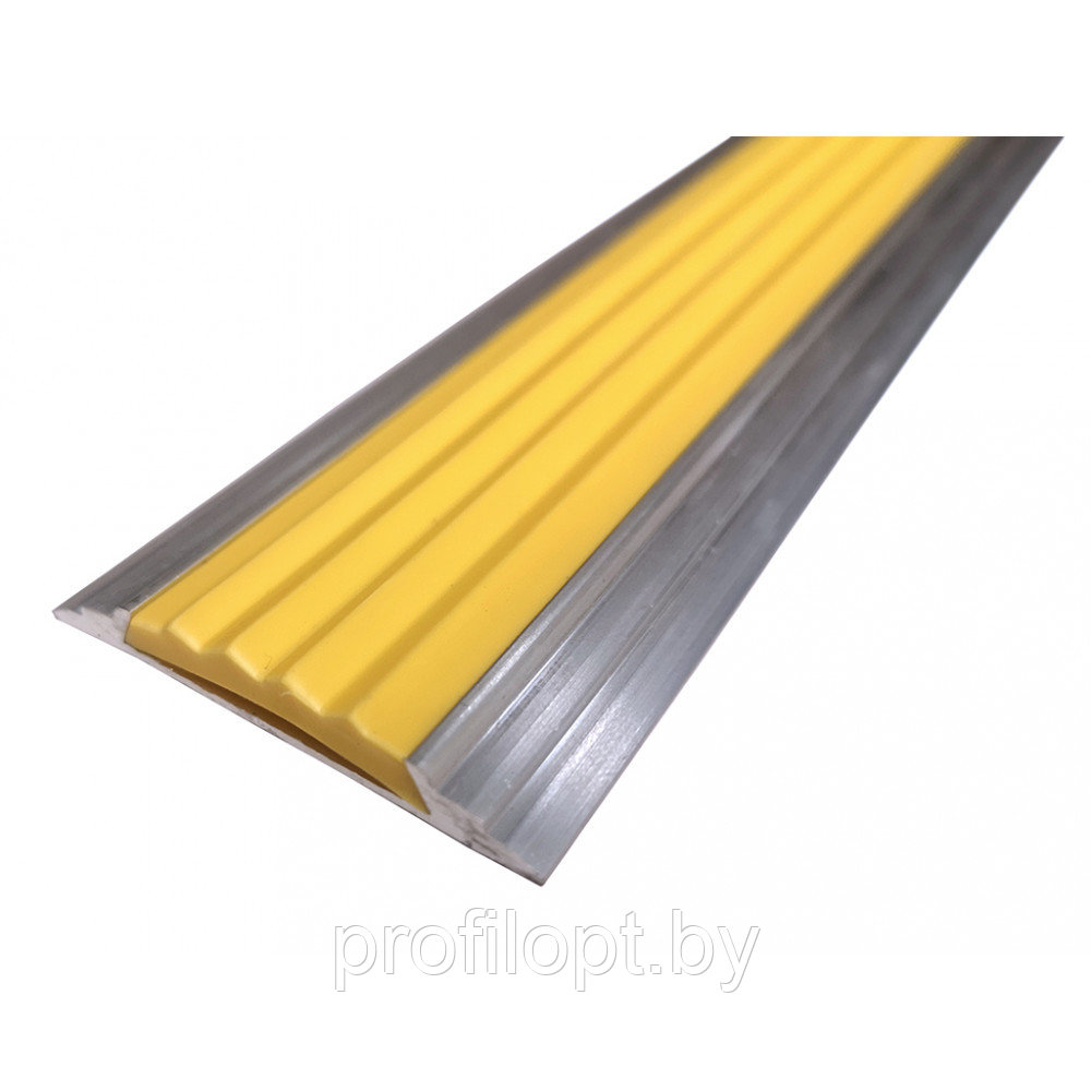 Порог алюминиевый с резиновой вставкой противоскольжения ЖЕЛТАЯ 46 мм. 1,5 м.
