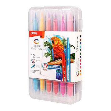 Фломастеры Deli "Color Emotion", двухсторонние, смываемые, 12цв. Цена указана без учета НДС 20%