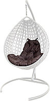 Подвесное кресло Malibu Люкс с ротангом белое, коричневая подушка