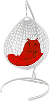 Подвесное кресло Malibu Люкс с ротангом белое, красная подушка