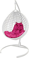 Подвесное кресло Malibu Люкс с ротангом белое, розовая подушка