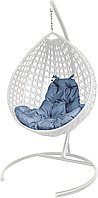 Подвесное кресло Malibu Люкс с ротангом белое, серая подушка