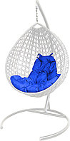Подвесное кресло Malibu Люкс с ротангом белое, синяя подушка