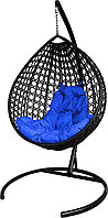 Подвесное кресло Malibu Люкс с ротангом черное, синяя подушка