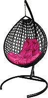 Подвесное кресло Malibu Люкс с ротангом черное, розовая подушка