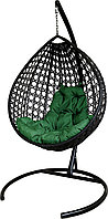 Подвесное кресло Malibu Люкс с ротангом черное, зеленая подушка